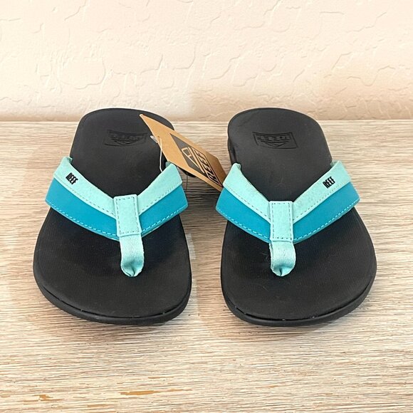 New Reef Sandals 6 Ortho Bounce Aqua Turquoise Blue Thong Flip Flops NWT - Picture 2 of 12